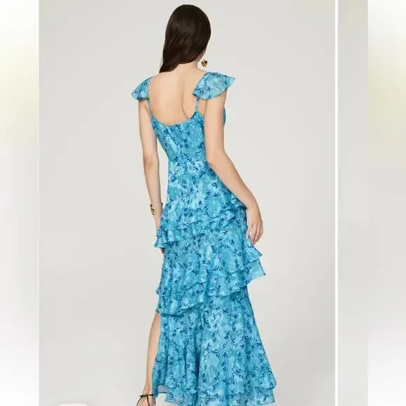 Hutch Blue Floral Ruffled Miah Gown Sz 2 MSRP $368
